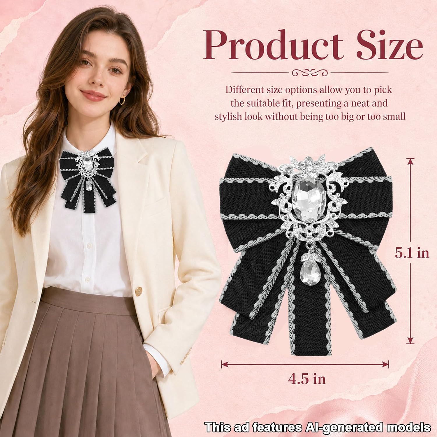 Rhinestone Womens Bow Tie Vintage Bow Tie for Women Pre-Tied Bowtie