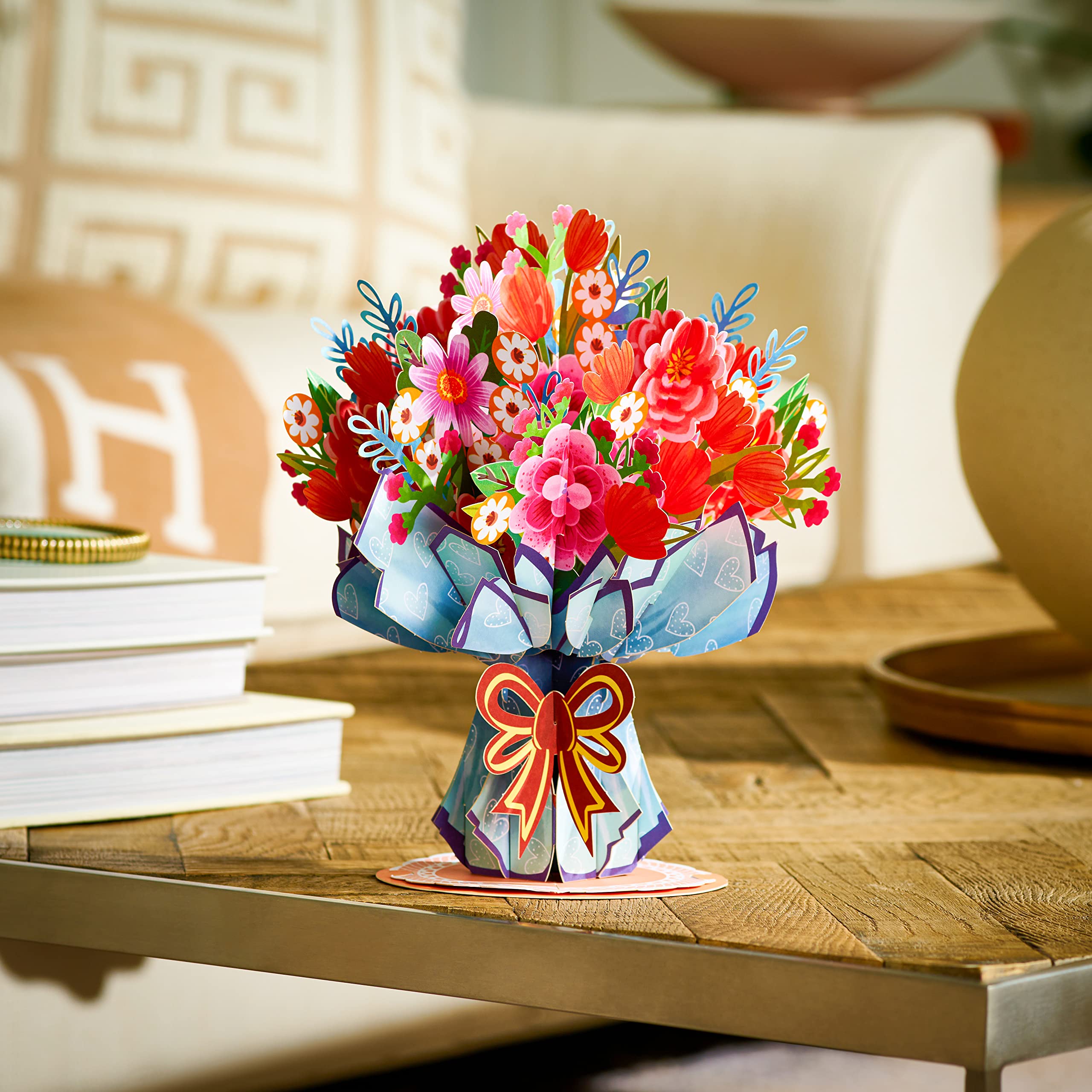 Paper Love HugePop Carte pop-up 3D avec bouquet de fleurs en papier détachable, cadeau d'anniversaire, de remerciement, toutes les occasions – 25,4 x 35,6 cm – Enveloppe et note incluses