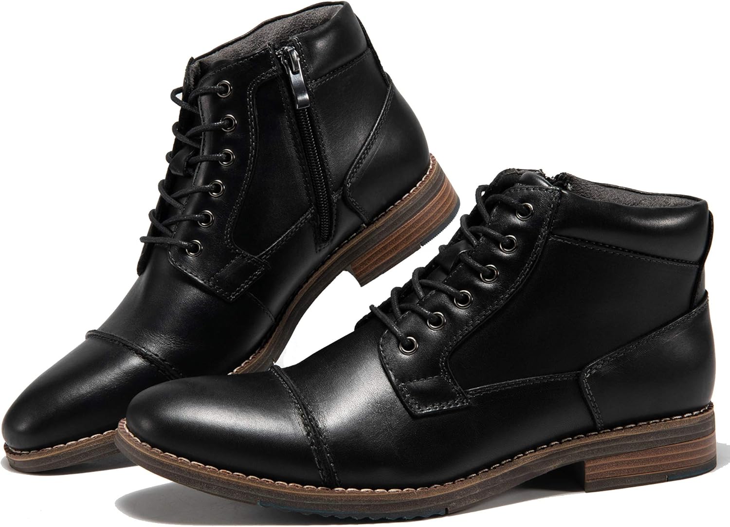 Men's Black Leather Oxford Dress Ankle Boot Fashion Casual Mid Top Chukka Boots for Men Cap Toe Rubber Sole Lace Up Side Zip Business Work Shoe Size 10.5 - Image 7