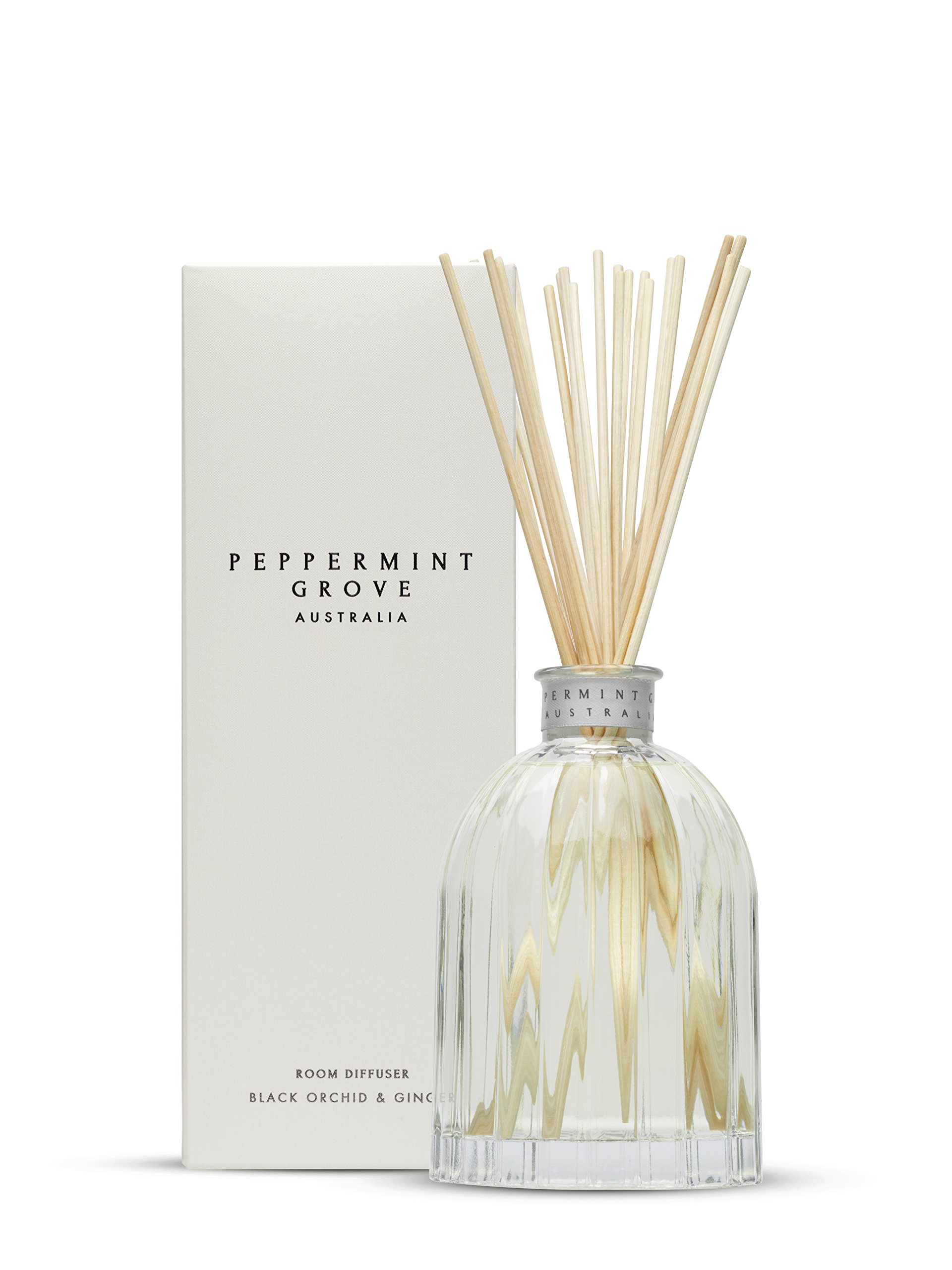 Peppermint Grove Large Diffuser 350ml in Ornamental Custom Glass Jar (Black Orchid & Ginger)