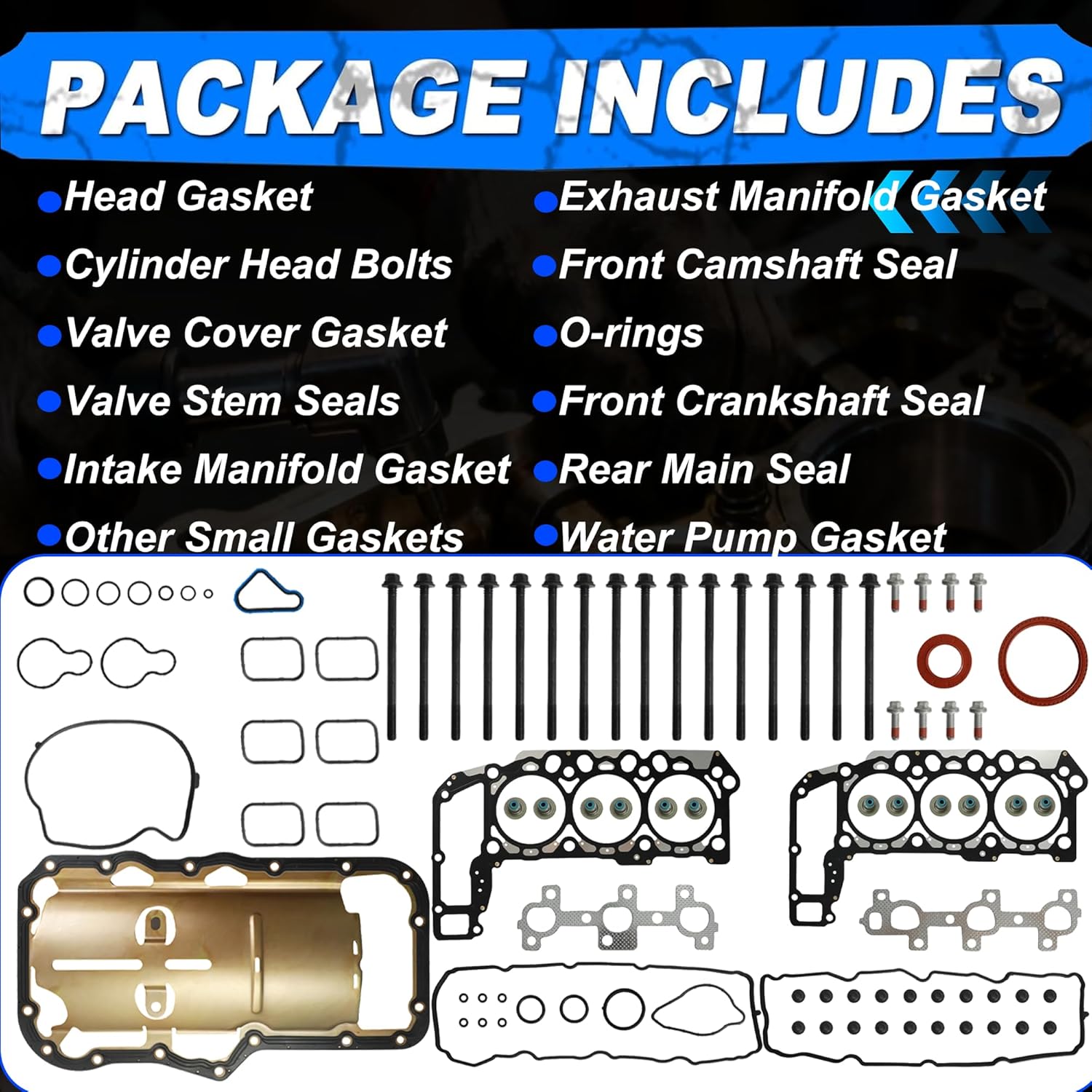 3.7 Full Gasket Set w/Cylinder Head Bolts Fit for Dodge Dakota Durango Jeep Grand Cherokee Ram 1500 3.7L 2005-2009 SOHC