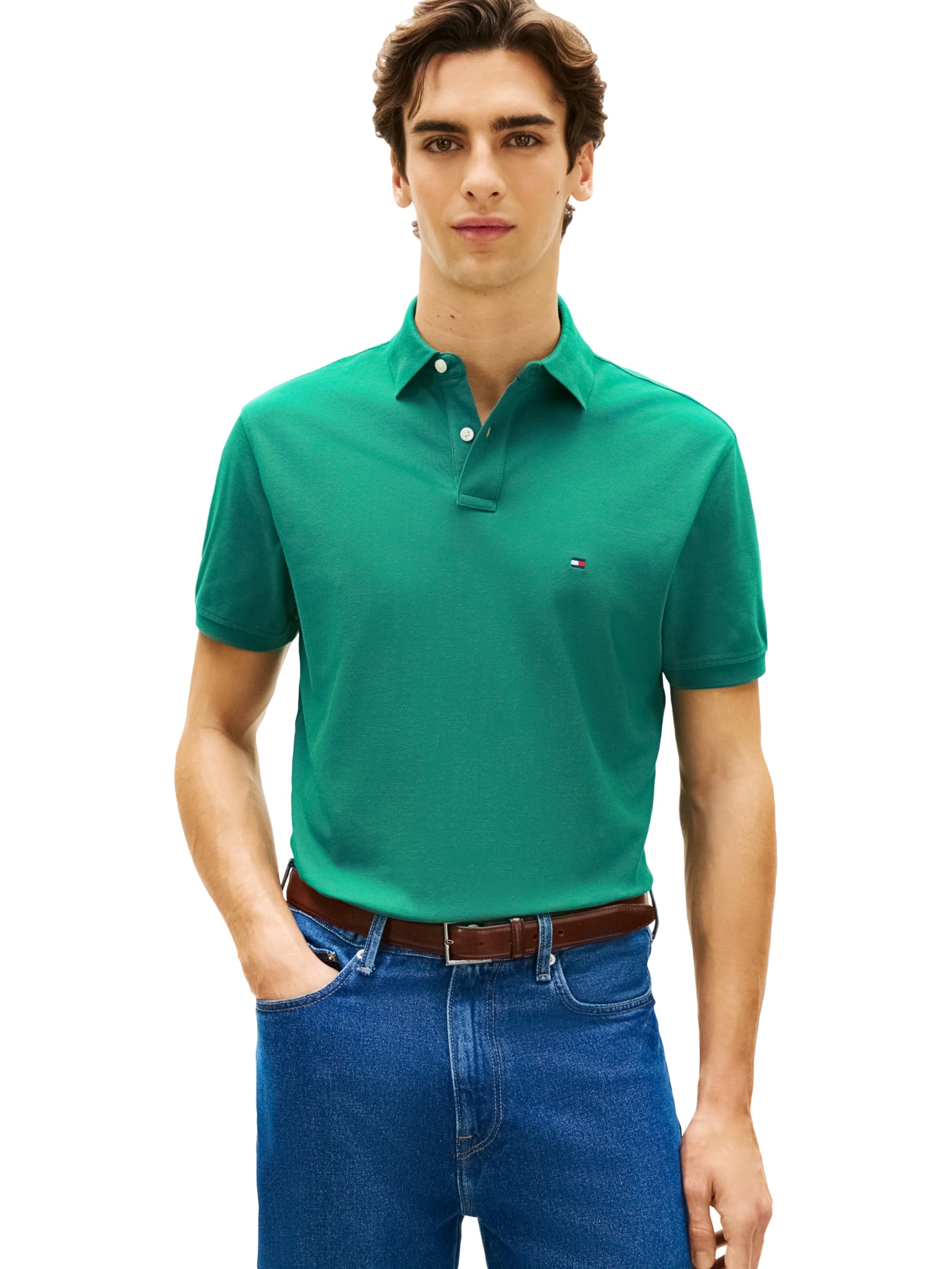 Tommy Hilfiger Men's Short Sleeve Polo Shirts in Classic Fit with Stretch and Organic Pique Cotton