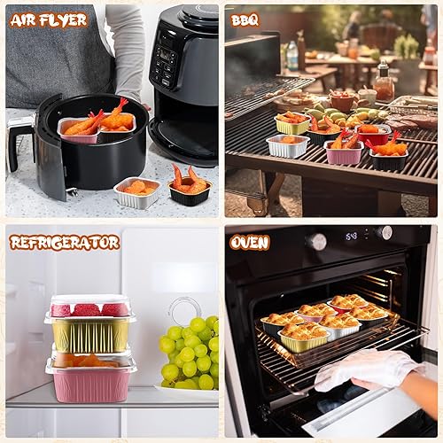 Miniatura 4 de Skylety 180 moldes para hornear mini cuadrados de 5 onzas con tapas, moldes de aluminio para cupcakes, mini recipiente para pasteles, moldes