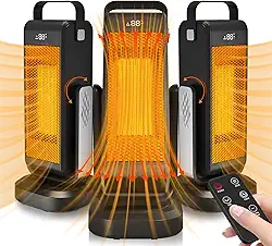 familyjoy Aquecedor De Ambiente Interno, Portátil, Para Ambientes Grandes - Aquecedores Torre Cerâmica 17'' Uso Aquecimento Rápido Com Termostato, Oscilação 90°, Controle Remoto, Melhores Presentes