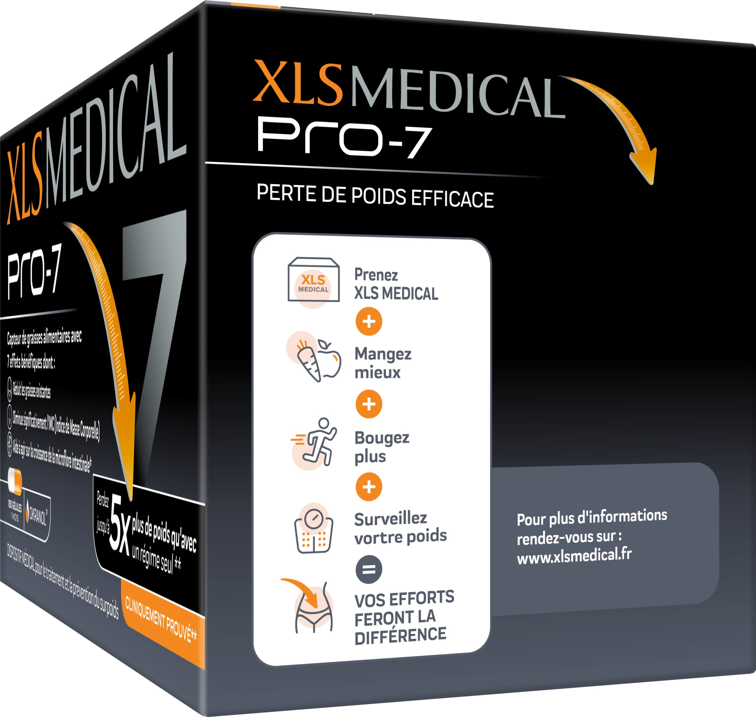 XL-S Medical PRO-7 - Gélules pour une aide à la perte de poids - 7 bénéfices (1) (2) - Perdez jusqu'à 5x plus de poids qu'avec un régime seul (1) - 180 gélules pour 1 mois