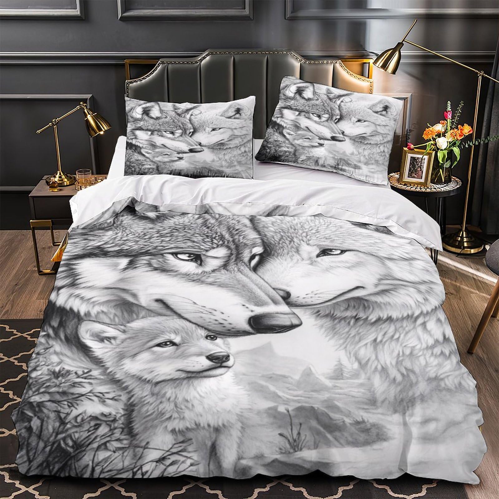 Housse de couette loup pour lit simple ado chambre garçon sauvage