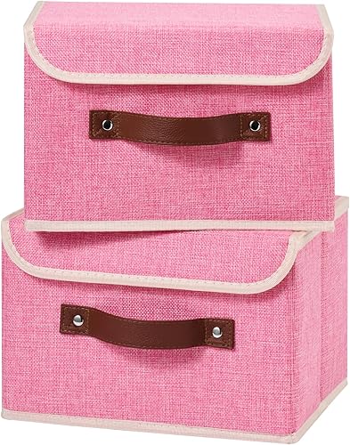 Miniatura 39 de Cajas de almacenamiento con tapa, contenedores de almacenamiento de tela de lino y algodón, contenedores organizadores, cestas decorativas plegables