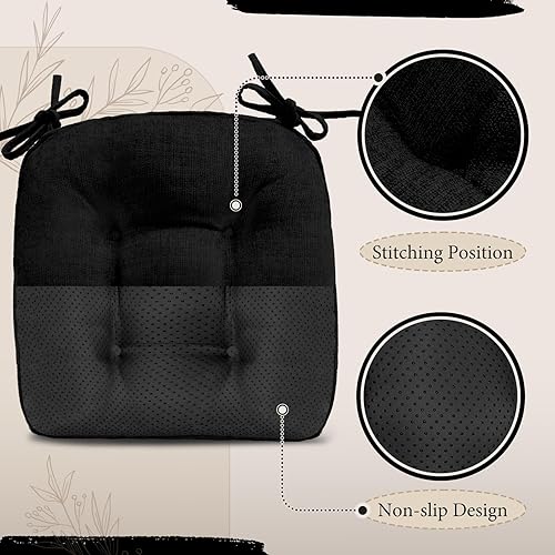 Miniatura 3 de Cojines para sillas de comedor, 17 x 17 pulgadas, antideslizantes, para sillas de cocina con lazos ajustables, cojines de espuma viscoelástica para