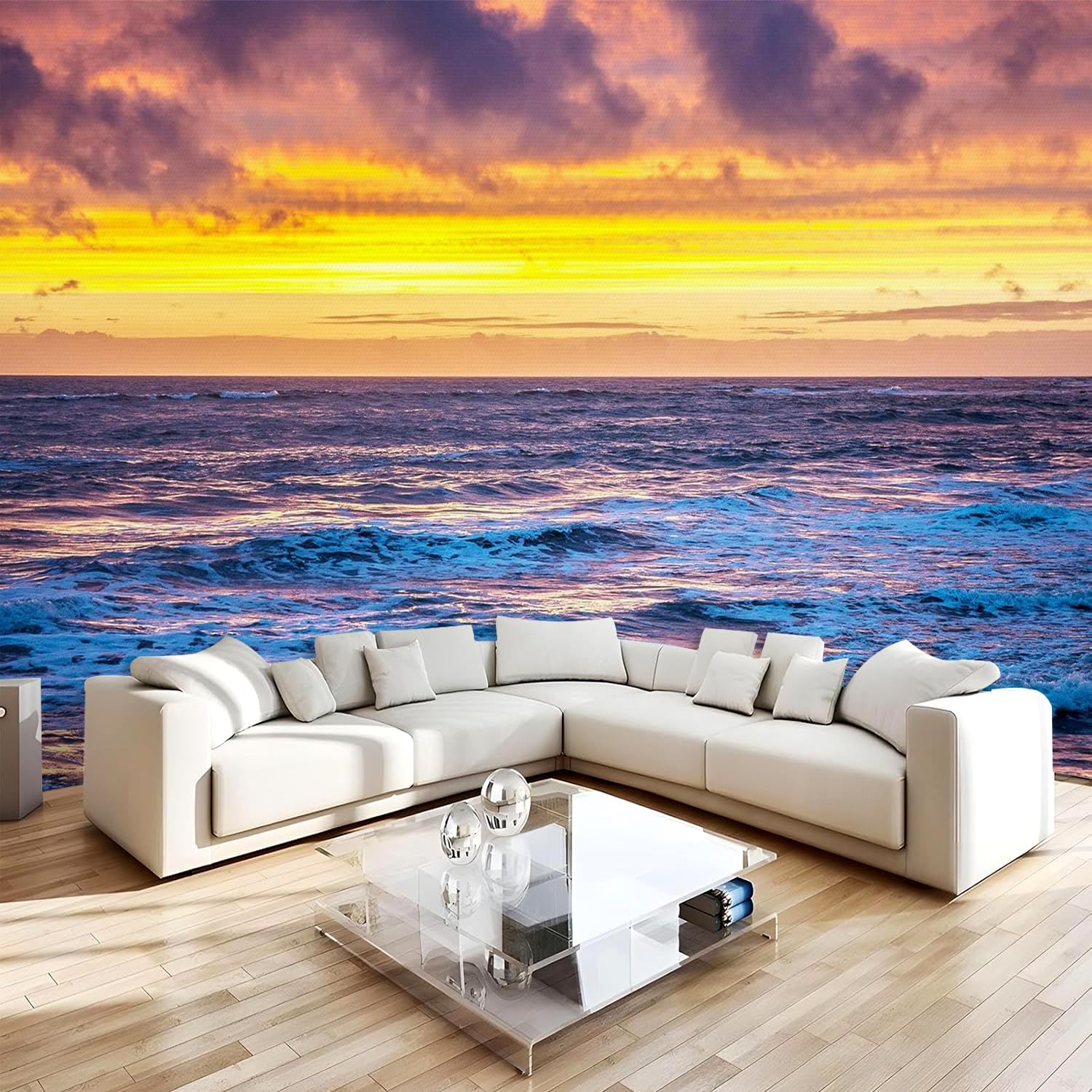 Poster Mural Coucher de Soleil pour Chambre et Salon | Papier Peint Mer Intissé 3D