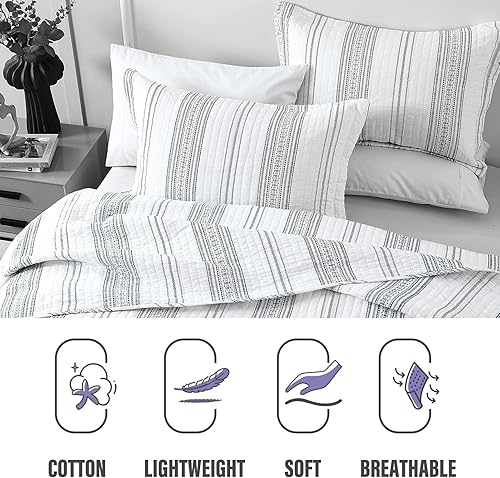 Miniatura 4 de Y-PLWOMEN Colchas geométricas tamaño Queen  Edredón 100% algodón Queen, juego de edredón a rayas, colchas ligeras bohemias tamaño Queen para todas