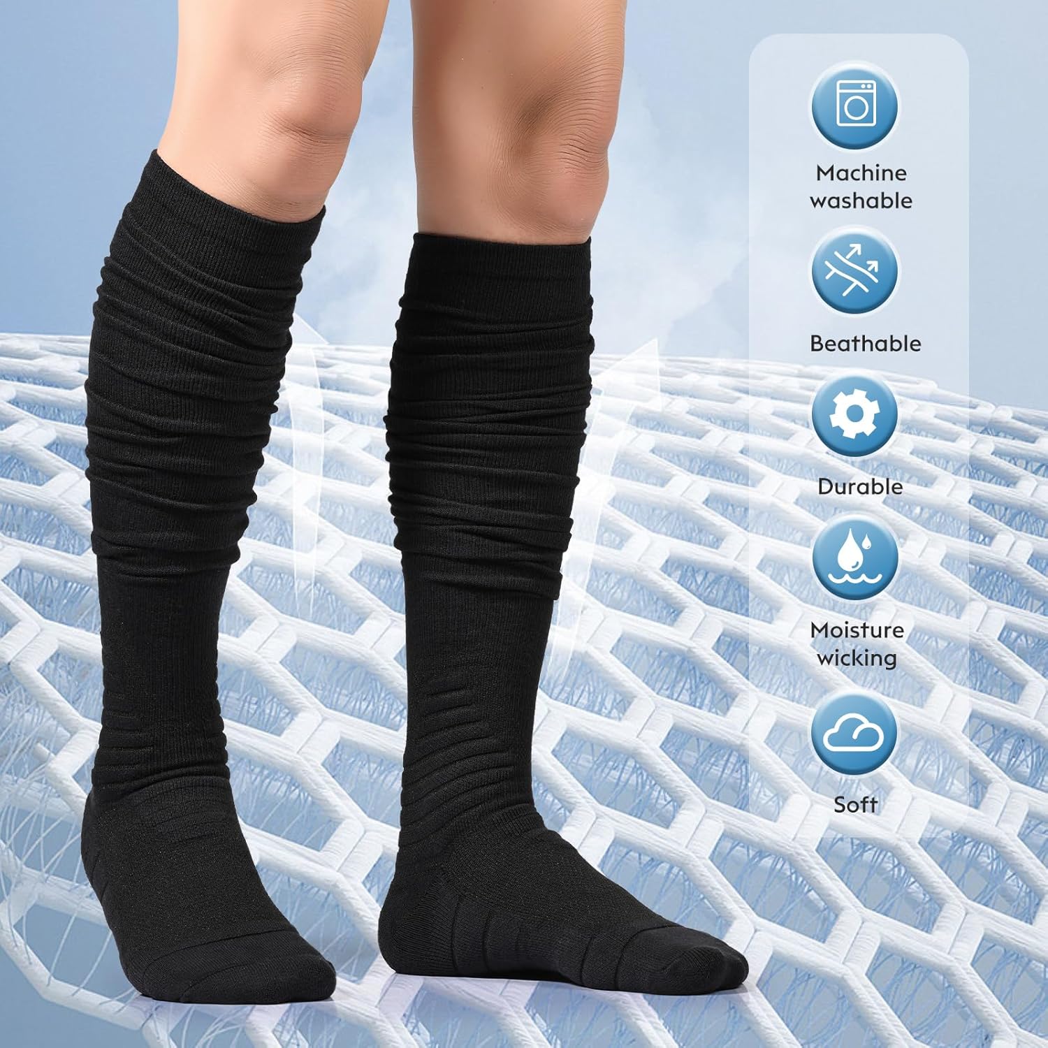 Finerview Scrunch Football Socks 2 Pairs, Extra Long Padded Sports Socks for Men & Women - Image 3