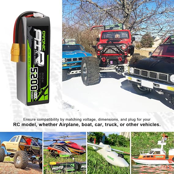 OVONIC 22.2V 100C 5200mAh 6S Lipo Battery with XT90 and AS150 Plug for RC Car Boat Truck Helicopter Airplane Racing Models