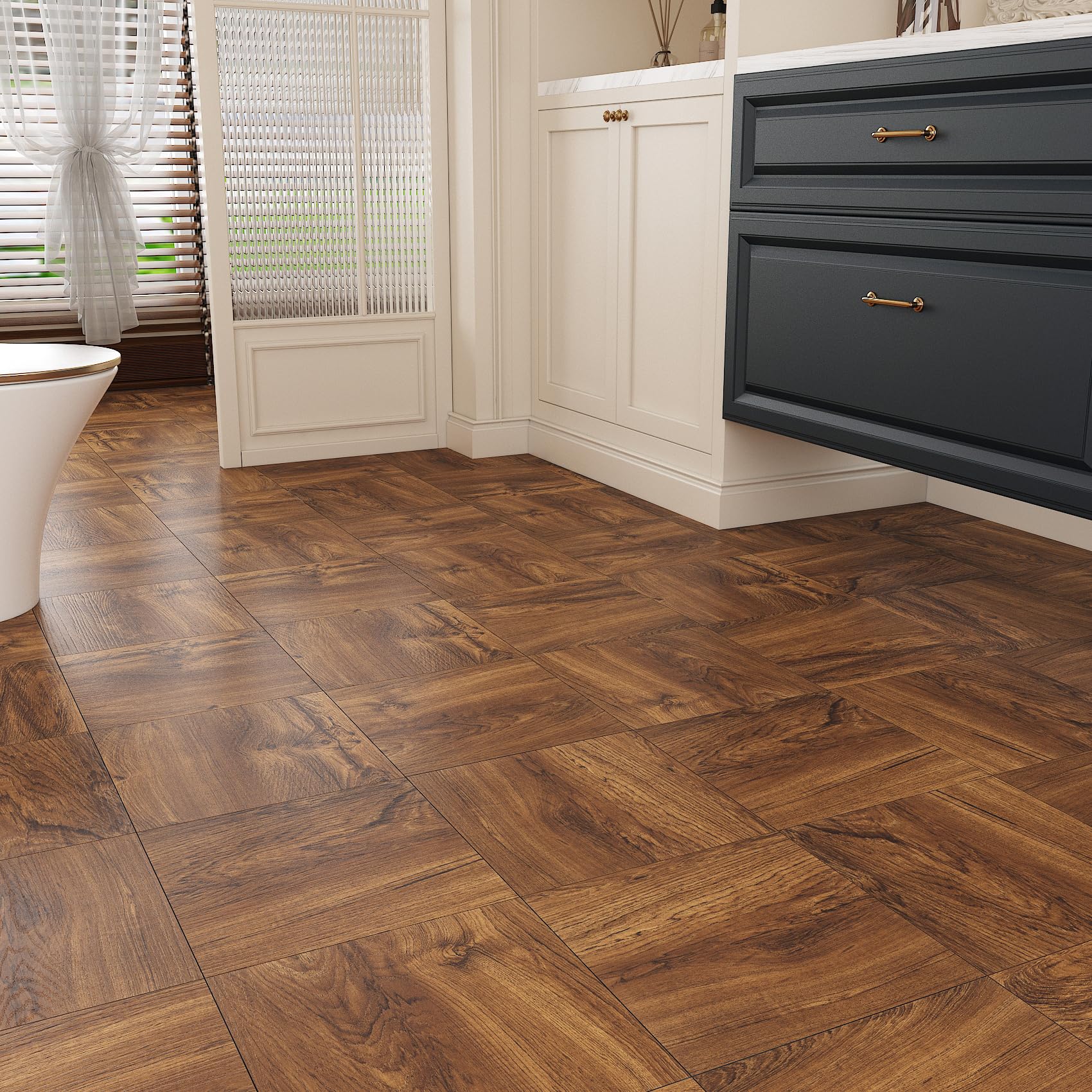 Livelynine Pavimento PVC Adesivo Effetto Legno Parquet Listone 90x15CM Pavimento Adesivo per Interni Effetto Legno Noce Piastrelle Adesive Pavimenti Bagno Cucina Parquet Adesivi Pavimenti, 18 Pezzi