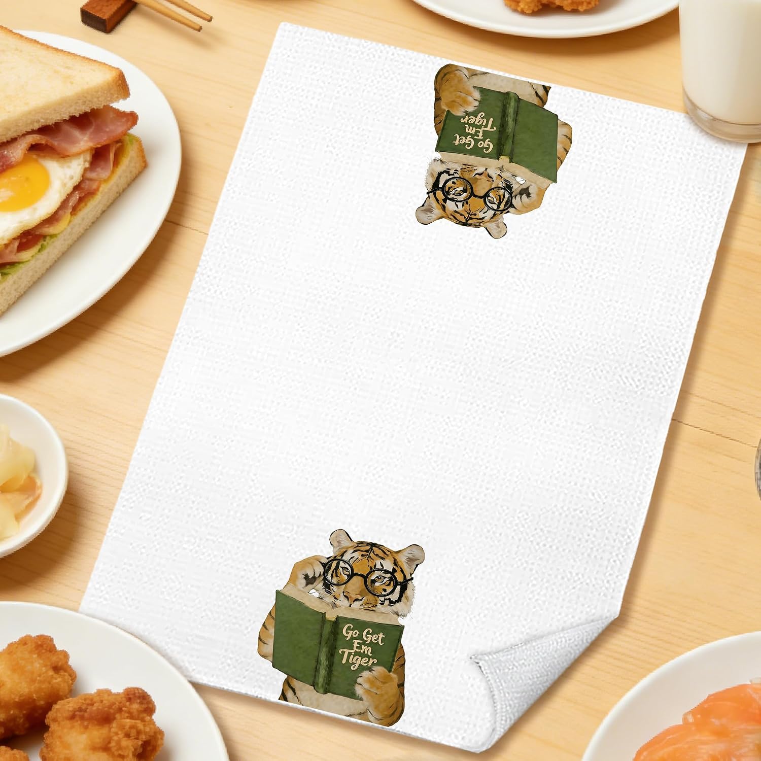 Funny Waffle Tiger Hand Towels for Bathroom Kitchen Decor, Go Get Em Tiger,16x24 Inch image 4