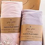 Travel Crib Fitted Sheets for Baby Bjorn, Guava Lotus Travel Crib and 24 x 42 Inch Travel Light Playard Mattress - Snuggly Soft 100% Jersey Cotton - Pale Pink + Lilac - 2 Pack