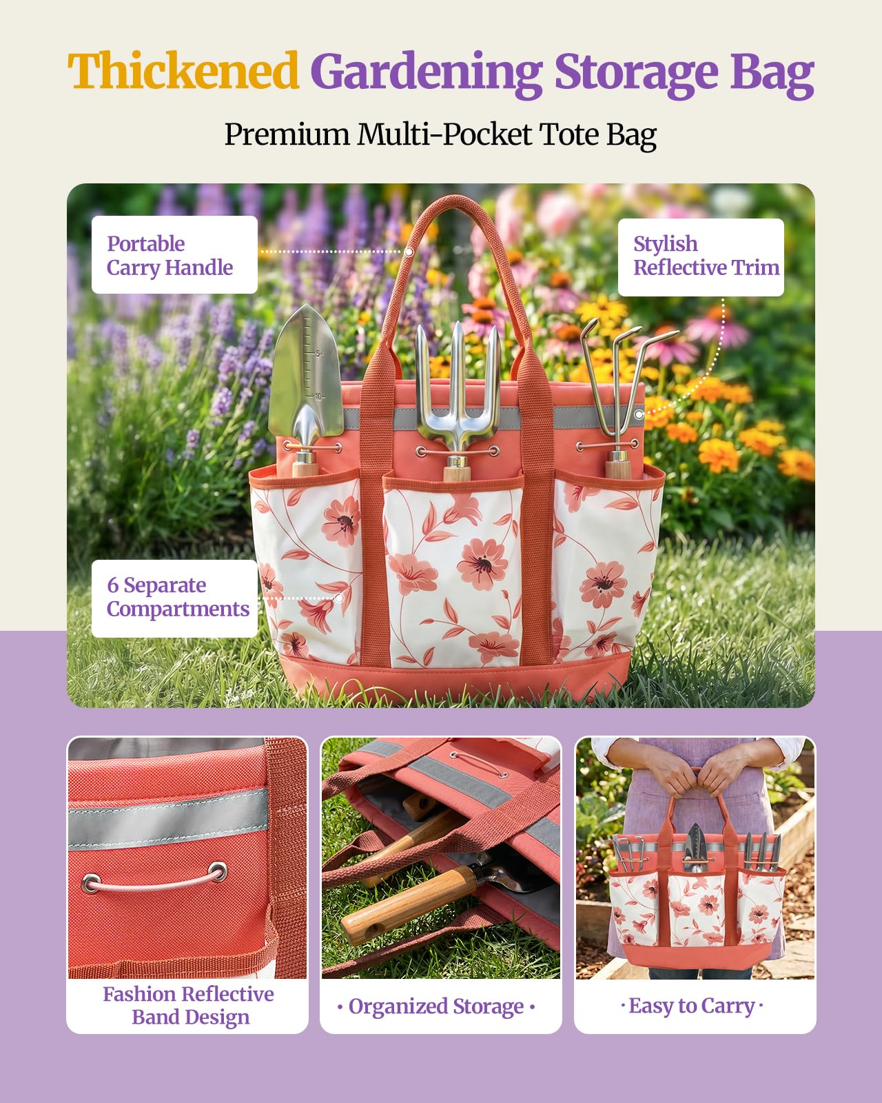 Lot de 10 outils à main de jardin résistants à la rouille, sac à main tendance et robuste, cadeau de jardinage pour femme, rose