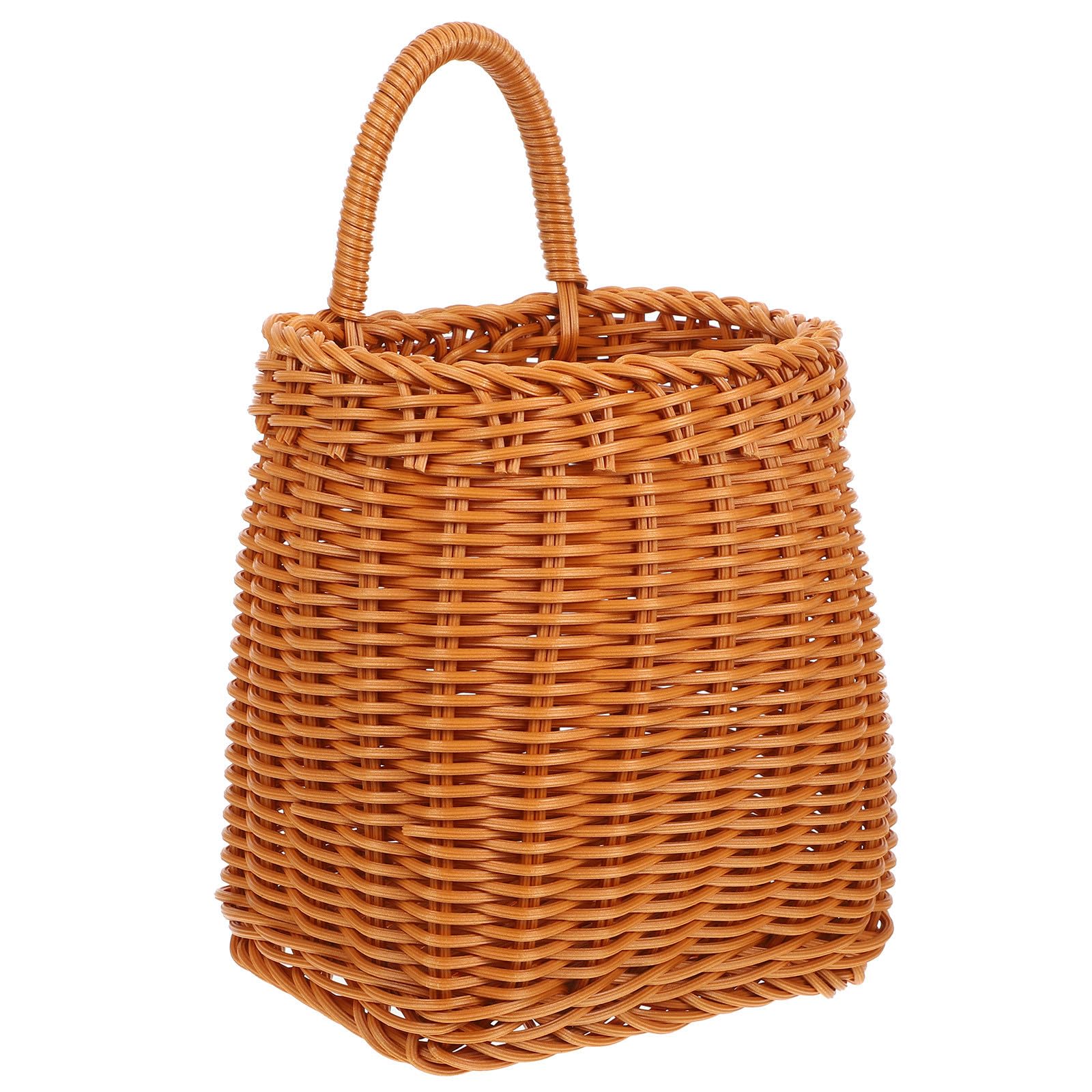 Cesta tejida con asa para resolver el desorden en estantes de cocina