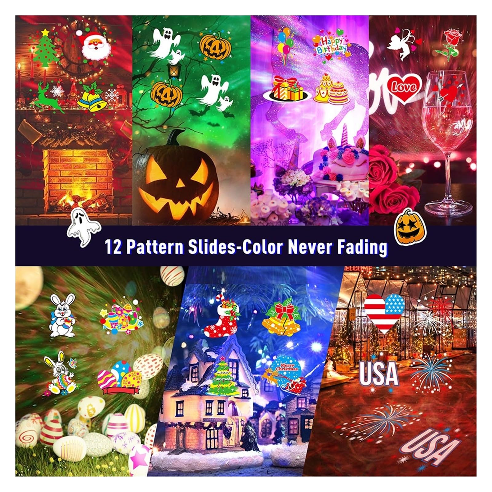 Projektor Światła Zewnętrzny, 12 szt. Halloweenowe świąteczne lampy orowe na zewnątrz, świąteczne lampy orowe wodoodporne z em, do domu Halloween Xmas Na Świąteczny Projektor Domowy Pokaz Świateł