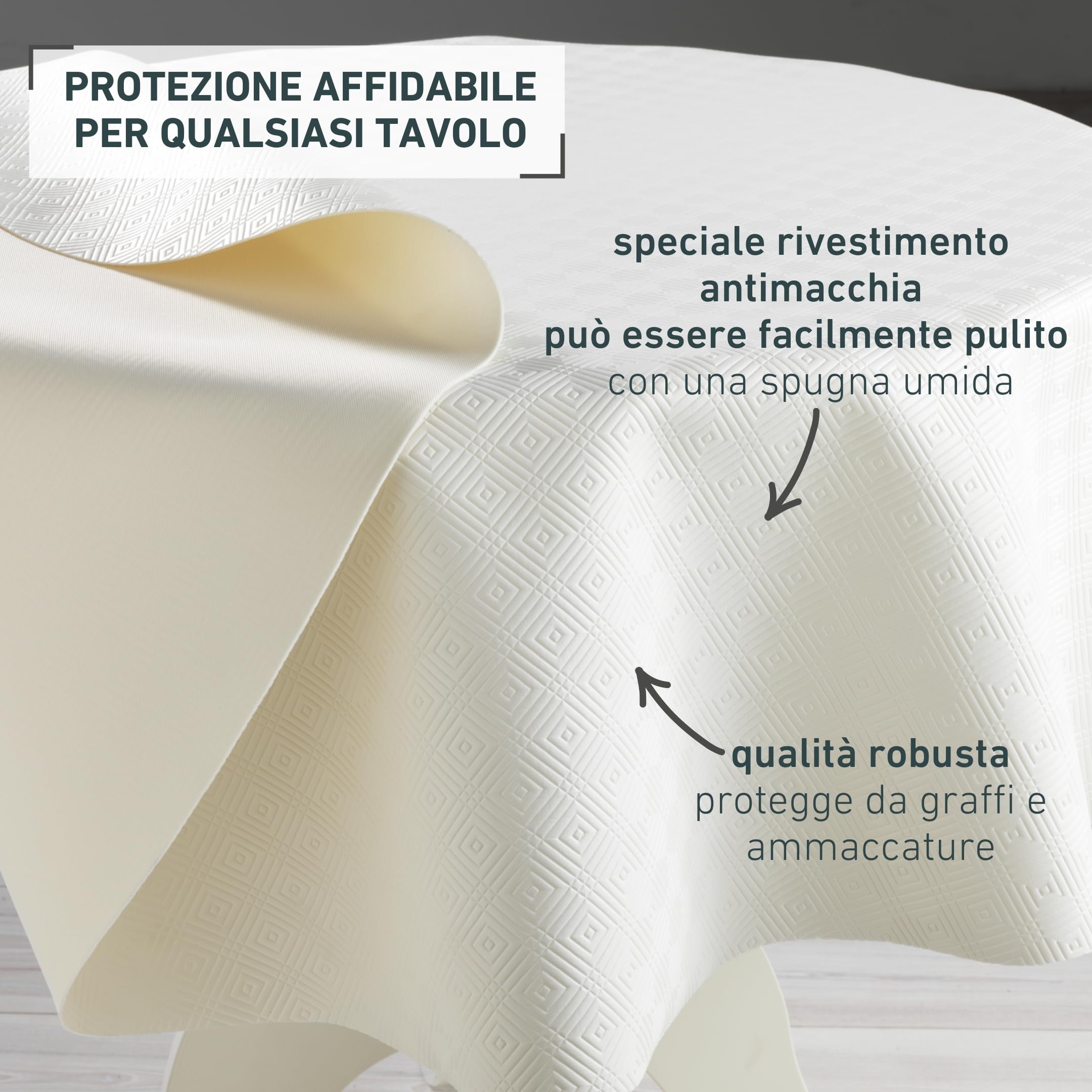 Venilia Proteggi tavola Bulgomme® PVC, Tovaglie, pulibile, sporcizia e Idrorepellente, Ammortizzatore, Ovale, Bianco, 135 x 220 cm, 53378