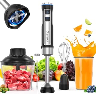 MaketheArtofCooking 5-in-1 Immersion Blender: 1000W Heavy Duty, 21 Speeds + Turbo, Milk Frother, Whisk, Chopper, 800ml Beaker - Stainless Steel Blades