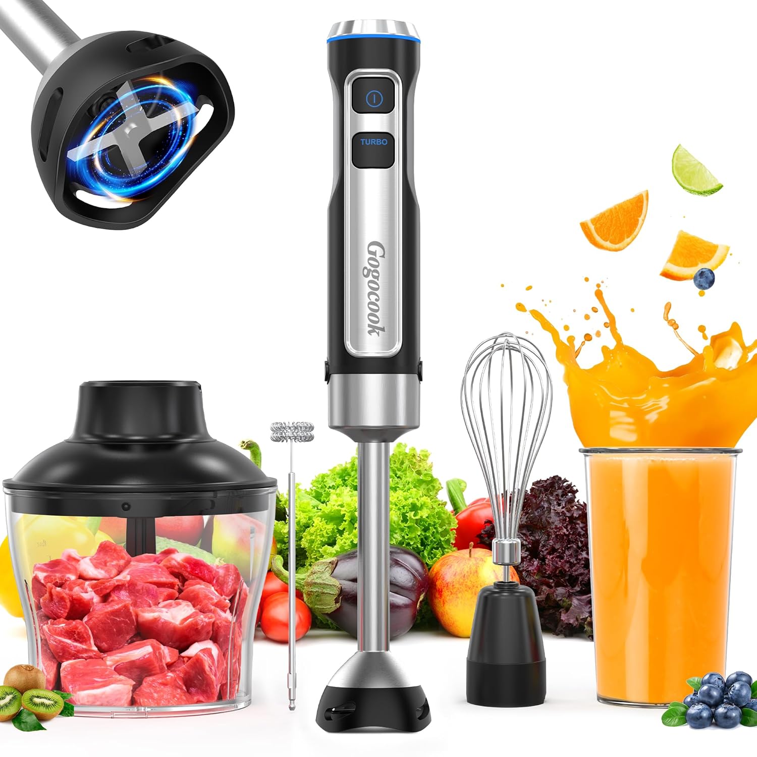 Immersion Blender 5 in 1 Hand Blender, Electric Blenders Max 1000W Heavy Duty Motor, 21 Speed & Turbo Mode Handheld Blender, Milk Frother, Egg Whisk, 800ml Beaker, 600ml Chopper Stainless Steel Blades image 1