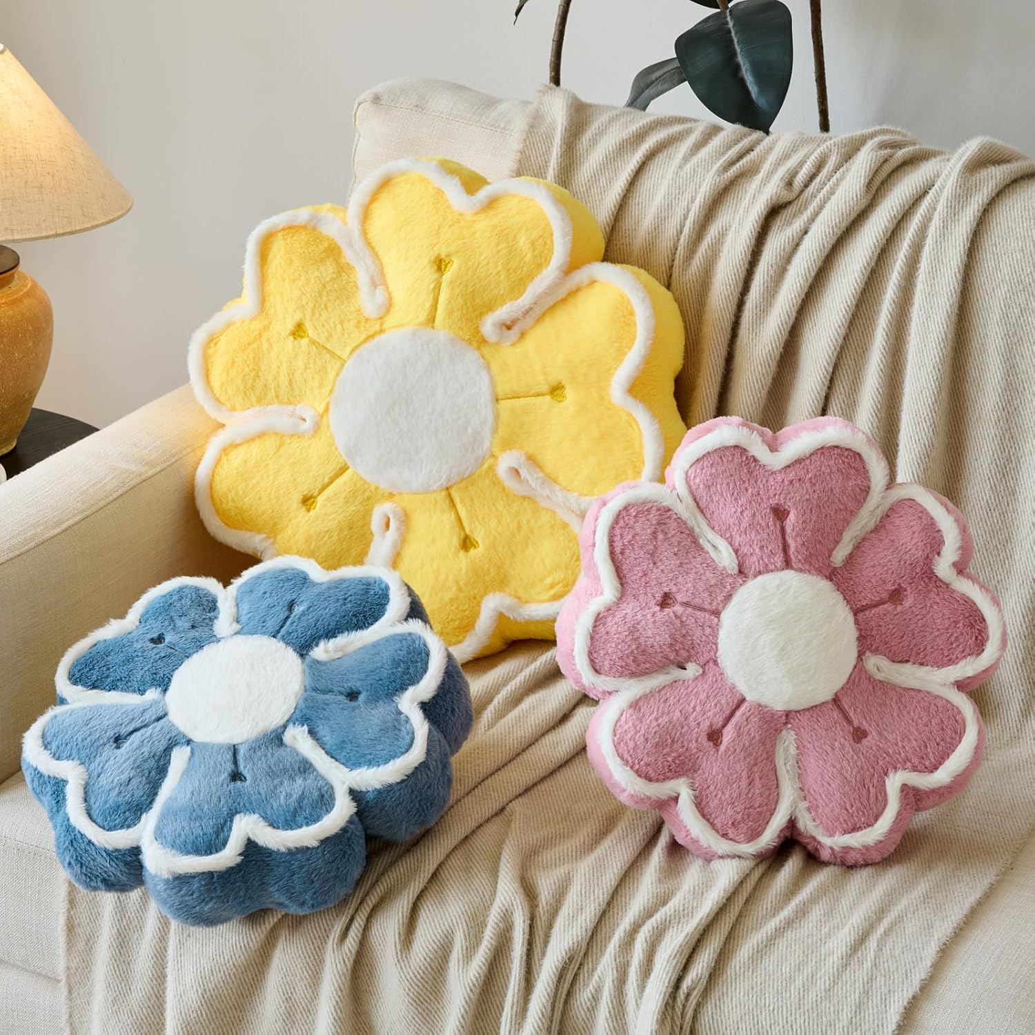 Flower Shaped Decorative Throw Pillow Cushion for Bed Couch, Cute Flower Plush Throw Pillows Home Decor Floor Pillow Seating Cushions (Grey, 13.7 Inches) - Image 3