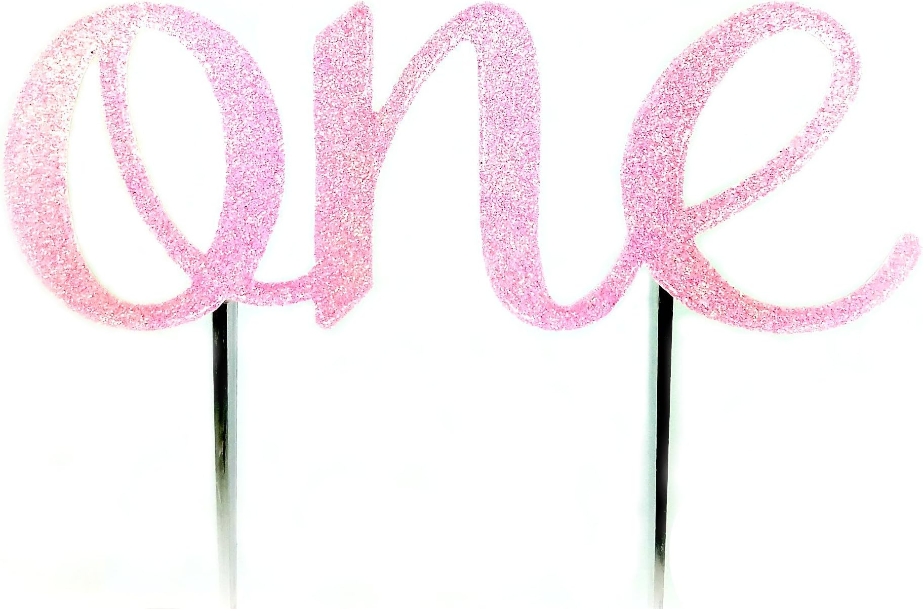 (Pink) - CMS Design Studio Handmade 1st First Birthday Cake Topper Decoration - One - Made in USA with Double Sided Glitter Stock (Pastel Pink)