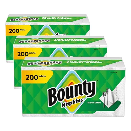 Bounty Paper Napkins, White, Packaging may vary, 200 Count (Pack of 3)