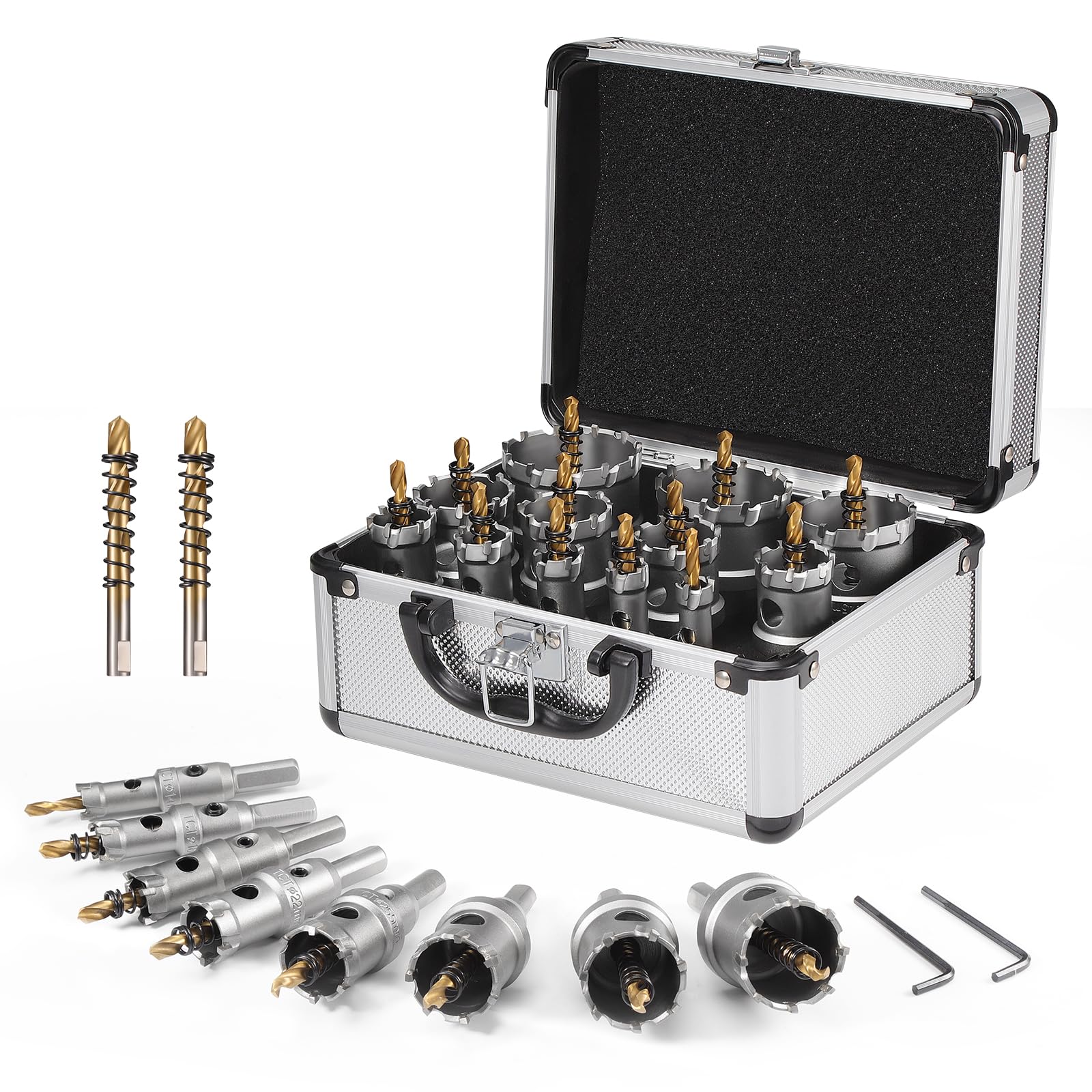 Gueenky 12 Piezas Sierra de Corona para Metal, 14-54mm TCT Broca de Sierra de Agujero con Brocas de Centrar, Sierra Perforadora para Taladro para Acero Inoxidable Madera Aleación de Hierro