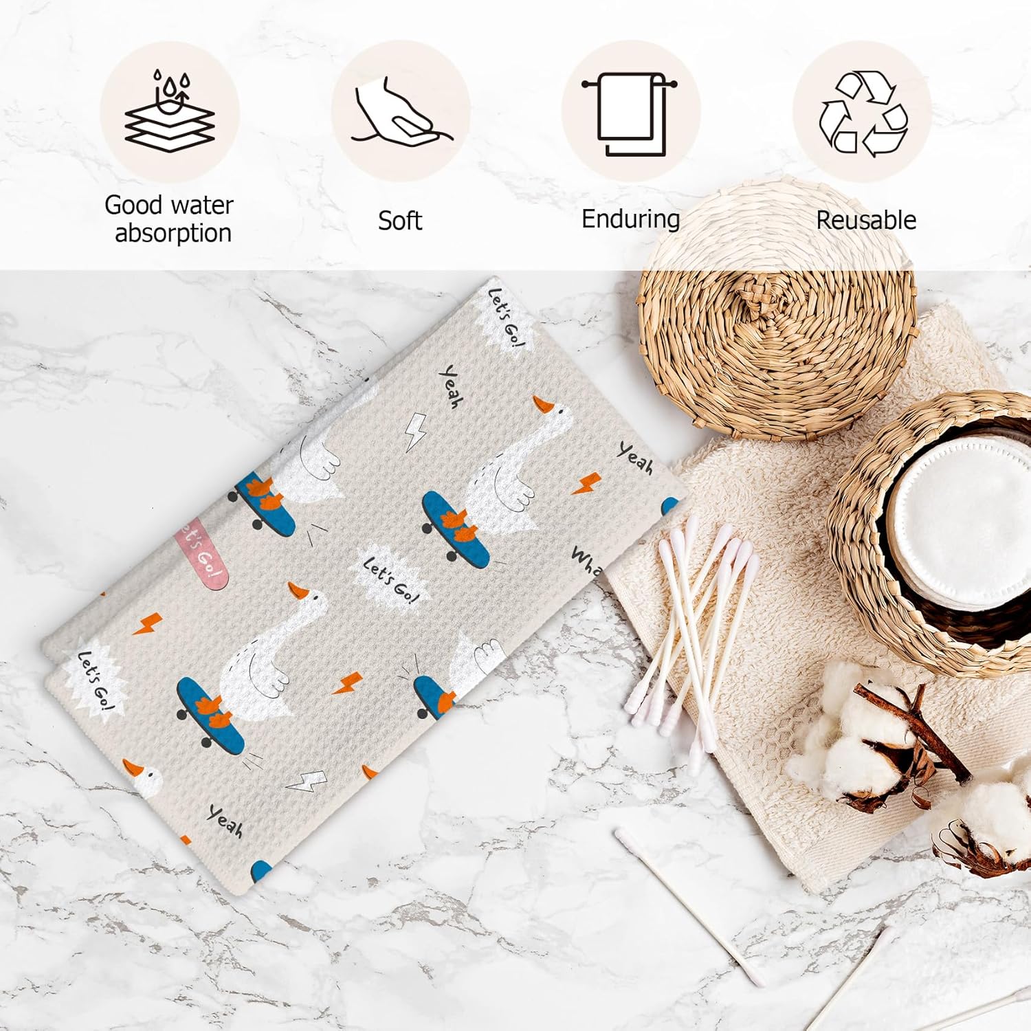 Silly Goose on The Loose Decoration Kitchen Towels Dish Towels, Goose Lover Gifts Hand Towels for Bathroom Kitchen Home Decor, Silly Goose Decor Hand Tea Towels Set of 2, 16x24inch - Image 6