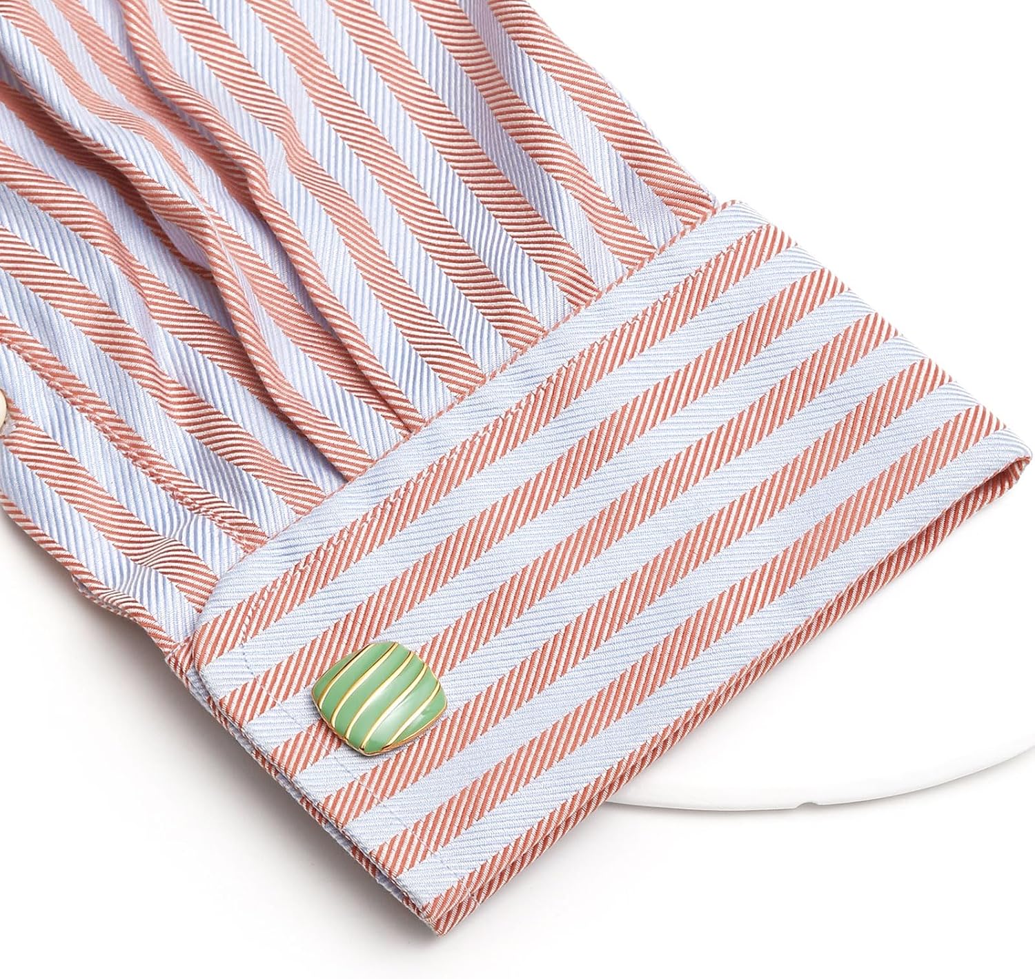 Square Cufflinks for Men/Lady Shirt with Green Stripes In Gift Box | Mens or Women Classic Cuff Links Set Jewelry for Wedding, Party, Daily, Office, Formal or Casual Wear Business Tuxedo Dress