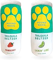 Vista 1 de Bark Bros - Hound Noon - Paquete de dos juguetes chirriantes de felpa para perros divertidos parodia de bebida - Juguete de perro con alcohol