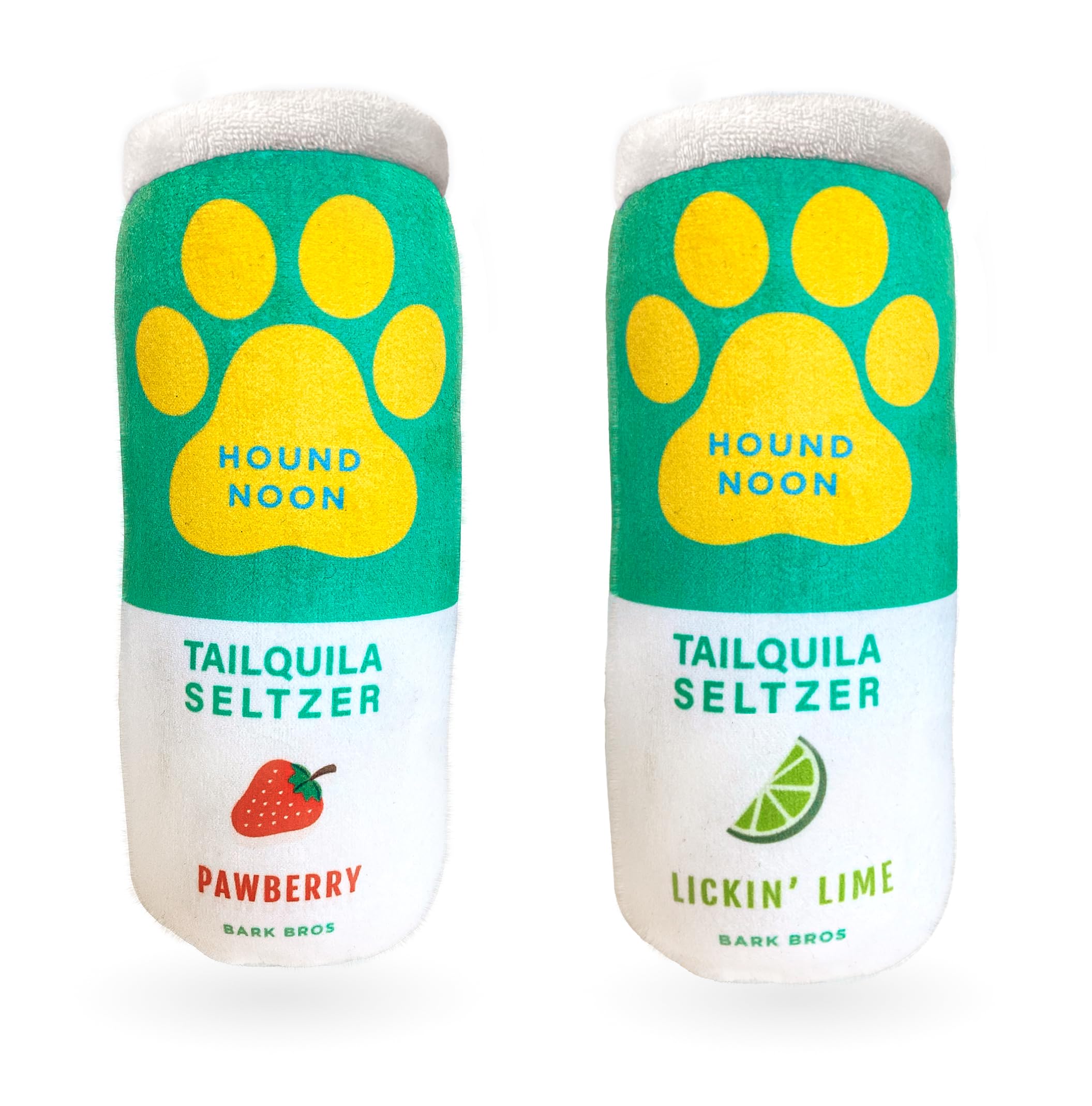 Bark Bros - Hound Noon - Two Pack Plush Squeaky Dog Toys Funny Drink Parody - Alcohol Dog Toy - Dog Birthday Toy - Cute Dog Toys - Beer Dog Toy - Puppy Gifts (Hound Noon Tailquila Seltzer)