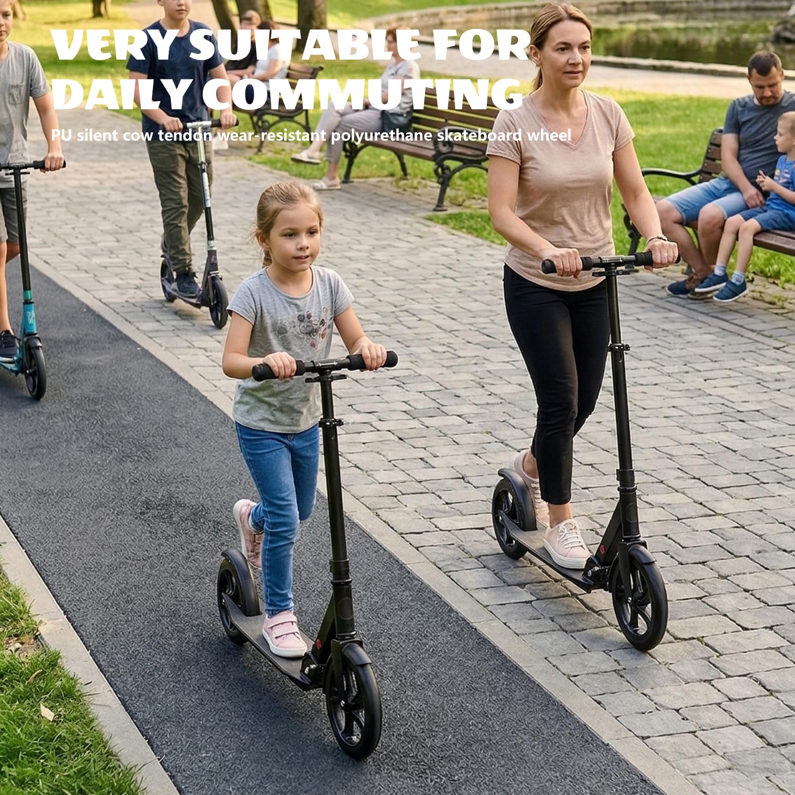Ruote Scooter 200mm, 2 Pezzi Ruote di Ricambio per Scooter con Cuscinetti ABEC-7, Ruote City Scooter Antiscivolo per la Maggior Parte dei Monopattini (200 x 40mm Nero)