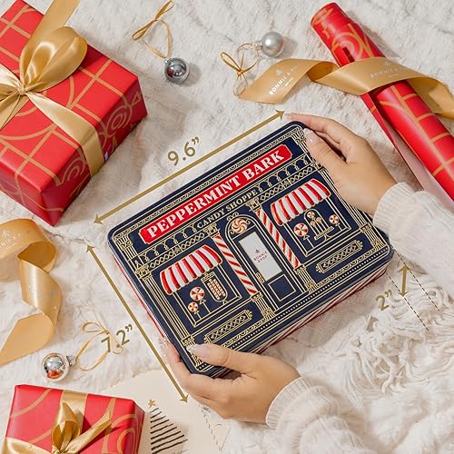 Miniatura 5 de Caramelos de corteza de lata de regalo de menta de Navidad  Cesta de regalo de chocolate gourmet navideña, surtido festivo con cascanueces, árboles