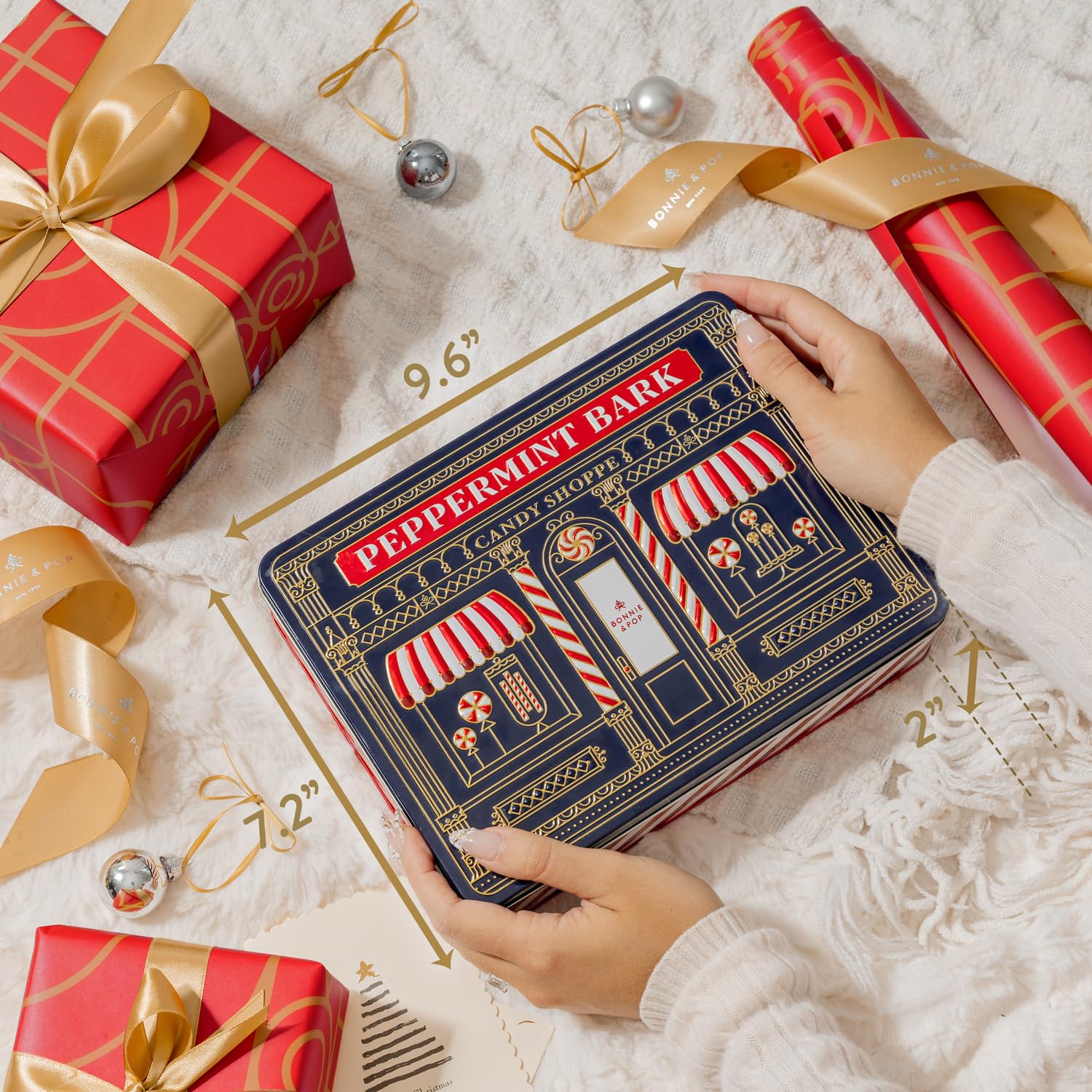 Christmas Peppermint Gift Tin Bark Candy – Fudge Gourmet Holiday Chocolate Gift Basket, Festive Assortment with Nutcrackers, Trees & Gingerbread Shapes – Family, Friends & Coworkers- Bonnie & Pop