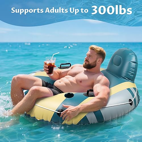 Miniatura 4 de River Tubes for Floating Heavy Duty, Pool Float Adult, 53" Inflatable Float Tube for Beach Lake Rafting, River Floats with Mesh Bottom