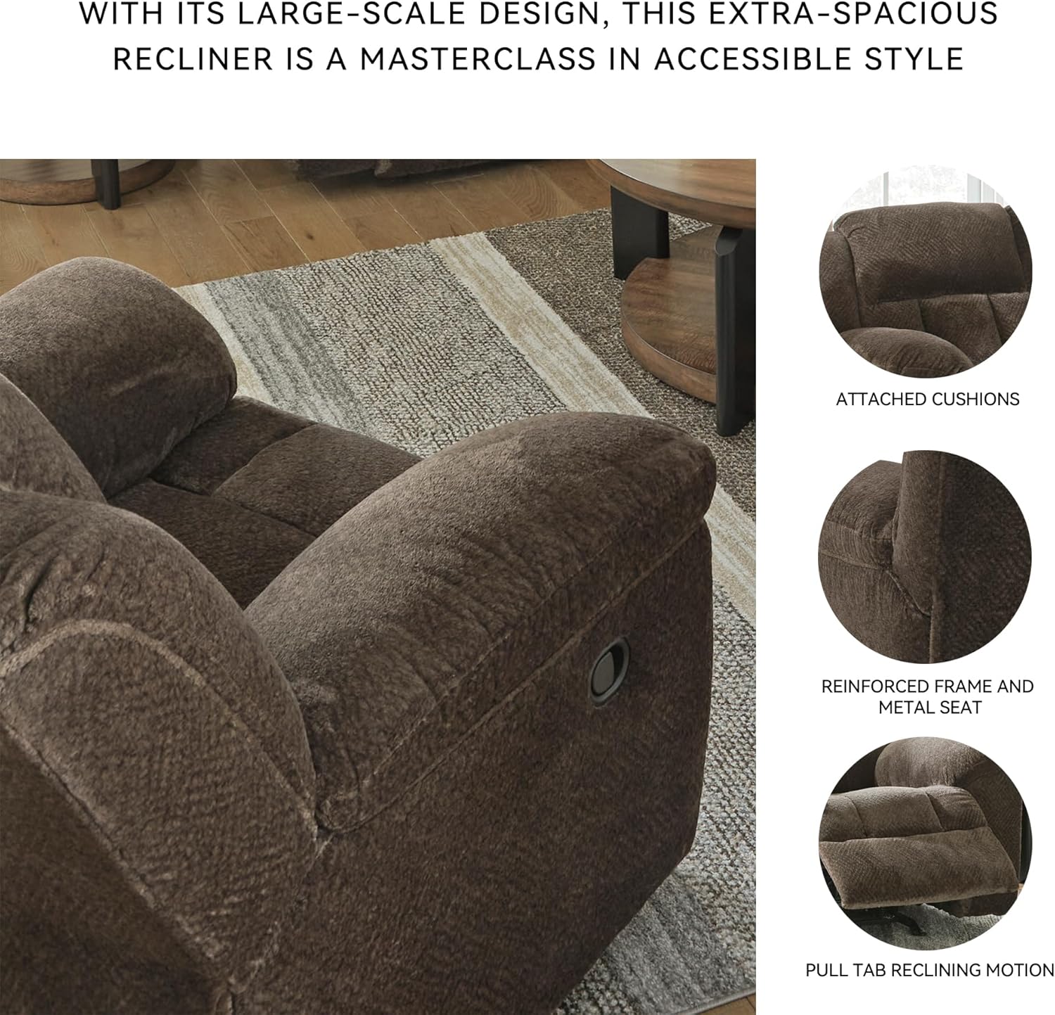 Signature Design by Ashley Frohn Contemporary Rocker Recliner, Dark Brown