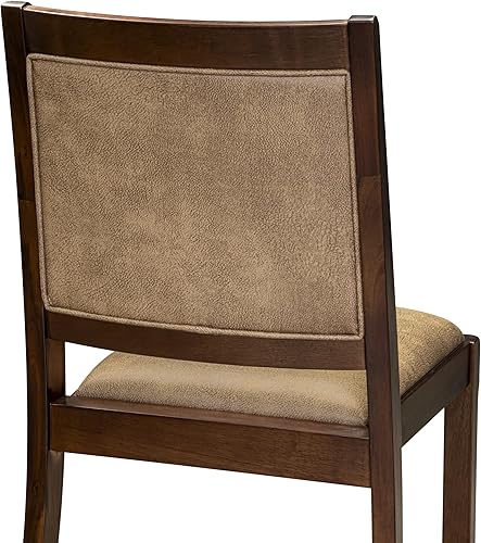 Miniatura 9 de X2P8T28 Silla de comedor con tejido de poliéster texturizado marrón y respaldo tapizado, acabado de nogal antiguo,