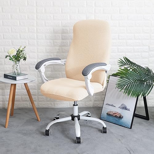 Miniatura 2 de FORCHEER Funda para silla de oficina, elástica, resistente al agua, color beige, elástica, jacquard, para sillas de escritorio, M