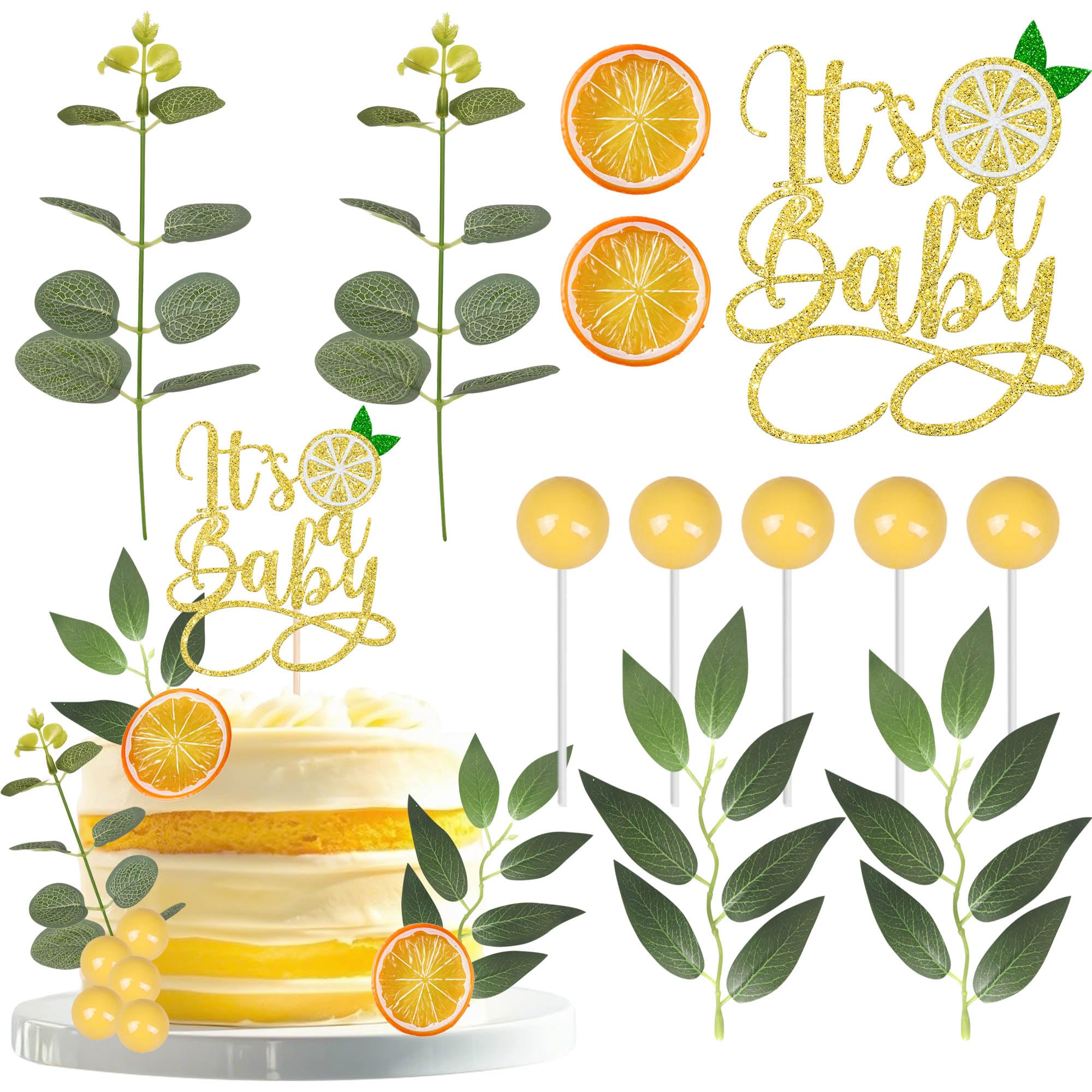 12 Pack Lemon Cake Decorations Lemon It's a Baby Cake Topper Glitter Juicy Fruit Slices Leaves Ball Cake Pick for Fruit Theme DIY Baby Shower Kids Boys Girls Birthday Party Supplies