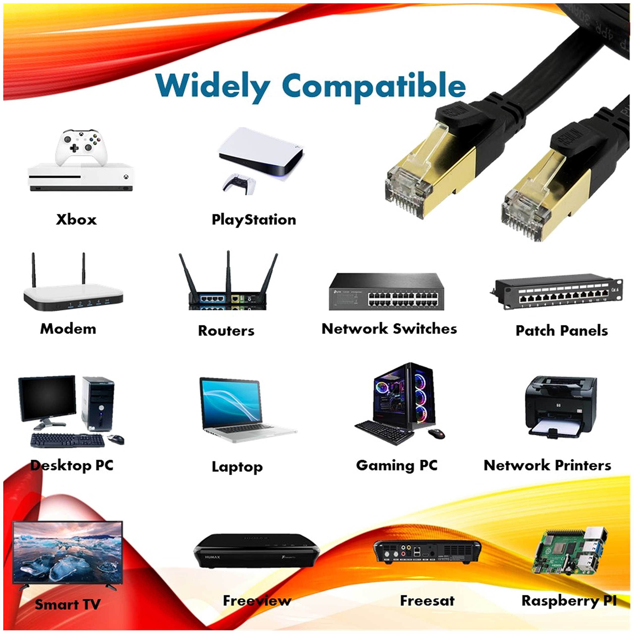 Ultra Flessibile Cavo Ethernet CAT 8 15M RJ45 Piatto CAT8 Cavi 15 M Compatibile con PC Laptop Smart TV Router Modem Switch Hub PS4/PS5/IPTV Box 15.0 Metri