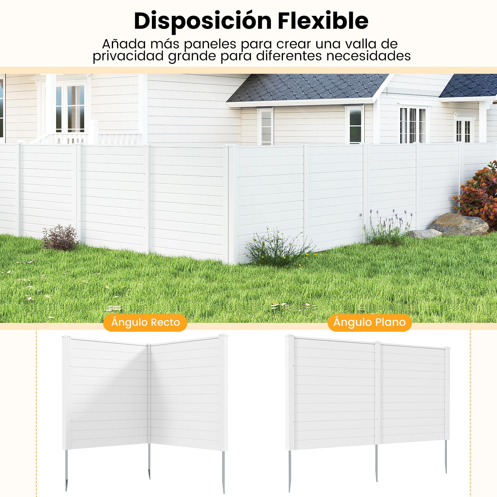 COSTWAY Vallas Jardin PP de 2/4 Paneles, 1230 x 1230 mm, Pantallas de Privacidad con Estacas de Tierra para Aire Acondicionado y Cubo de Basura, Valla de Ocultación Exterior Jardín Patio (blanco,2)