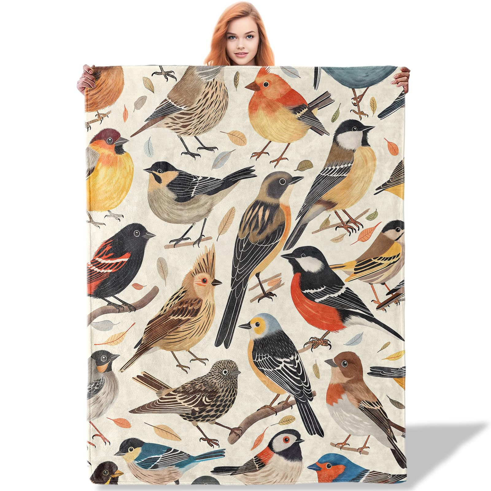 Fifbird Women's Color27 Flannel Fleece Blanket Birds Ch Themed For Nature Lovers Vintage Gifts For Throw Blankets