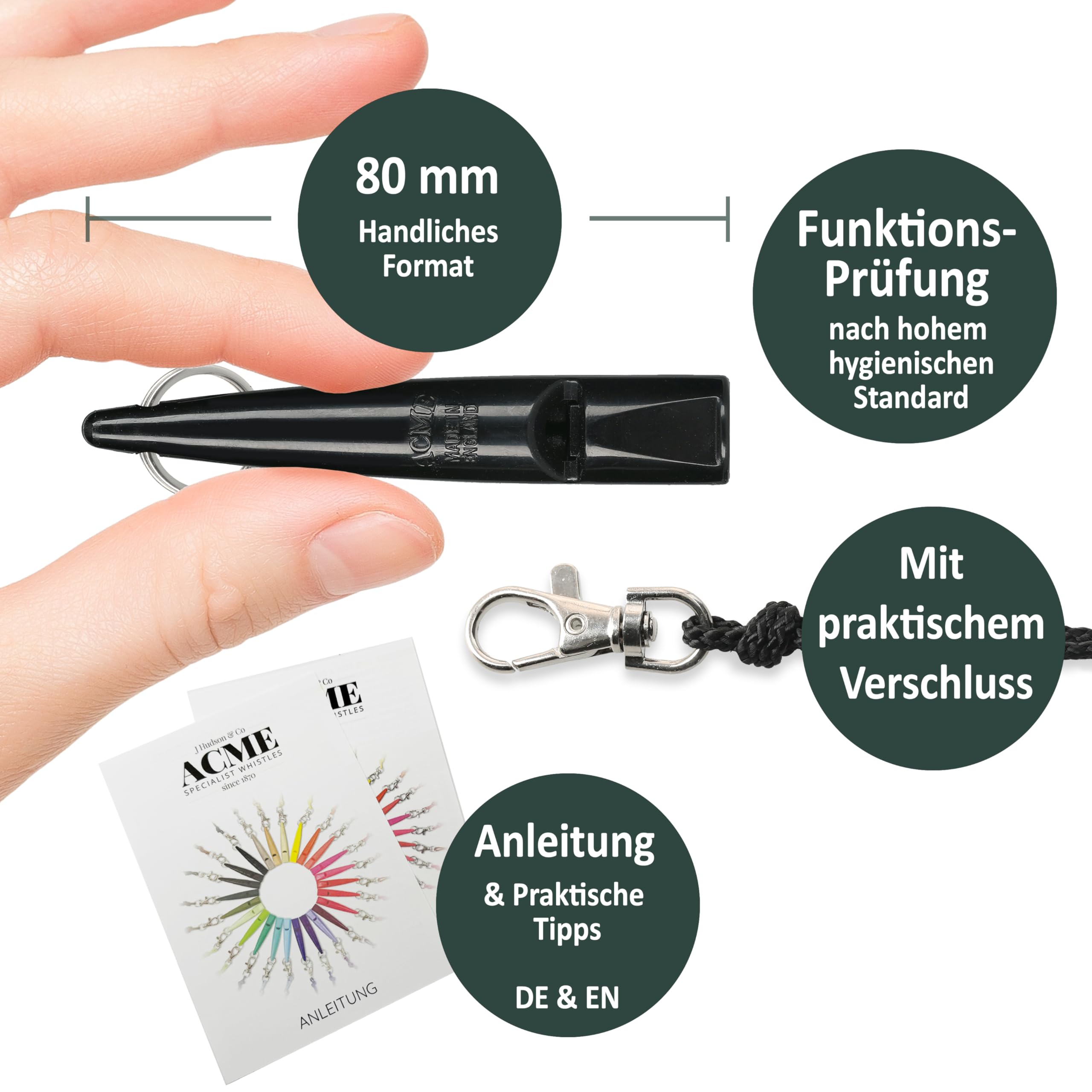 ACME Sifflet pour chien n° 211,5 avec bande de sifflet | En lot de 2 | 2 sifflets avec 2 bandes | Idéal pour le rappel – Fort et longue portée (noir + orange DG )