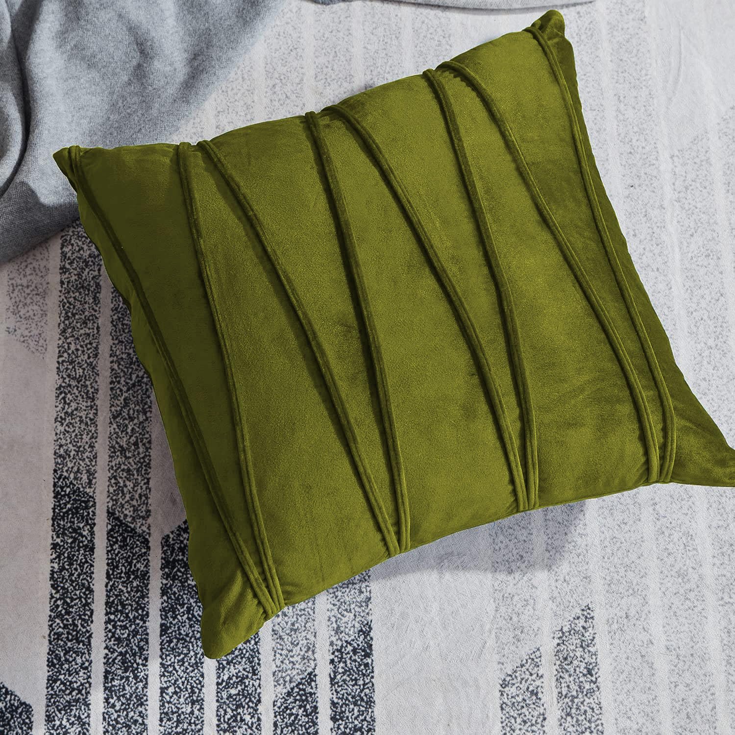 Khooti Velvet Striped Cushion Cover Pack of 1-16"X16"/41X41 Cm | Olive | Soft Pillow Covers Cushion Case for Sofa Bedroom Livingroom Chair Car, Cushion Cover with Zig Zag Pattern-image-43