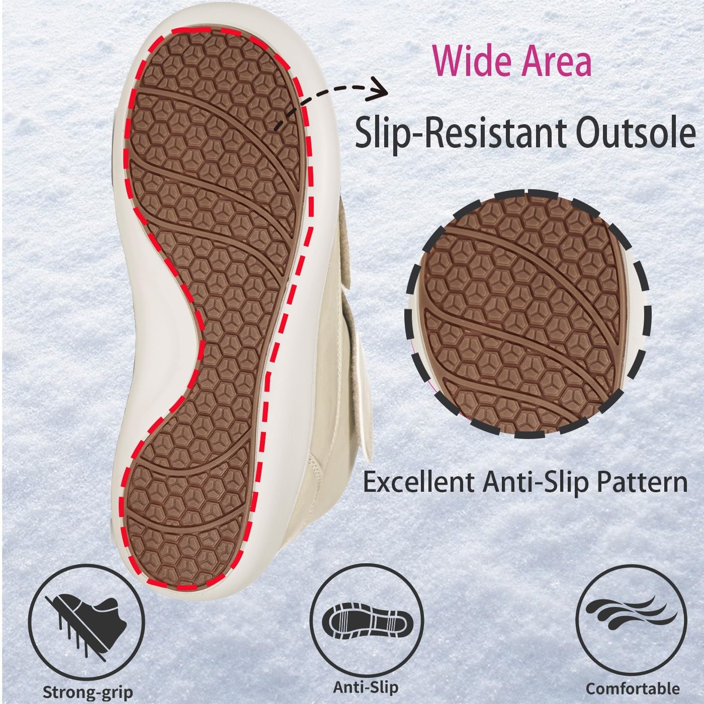 Hsyooes Diabetiker-Stiefel für Damen, breite Breite, Winter-Schneestiefel, warmes Fellfutter, wasserabweisend, rutschfest, bequem, verstellbare Riemen, Winterschuhe für geschwollene Füße