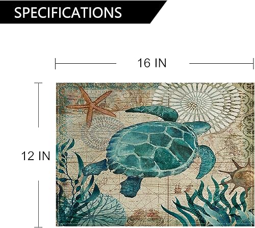 Miniatura 2 de Juego de 4 manteles individuales con temática de tortugas marinas, impermeables, resistentes al calor, lavables, antideslizantes, para comedor,