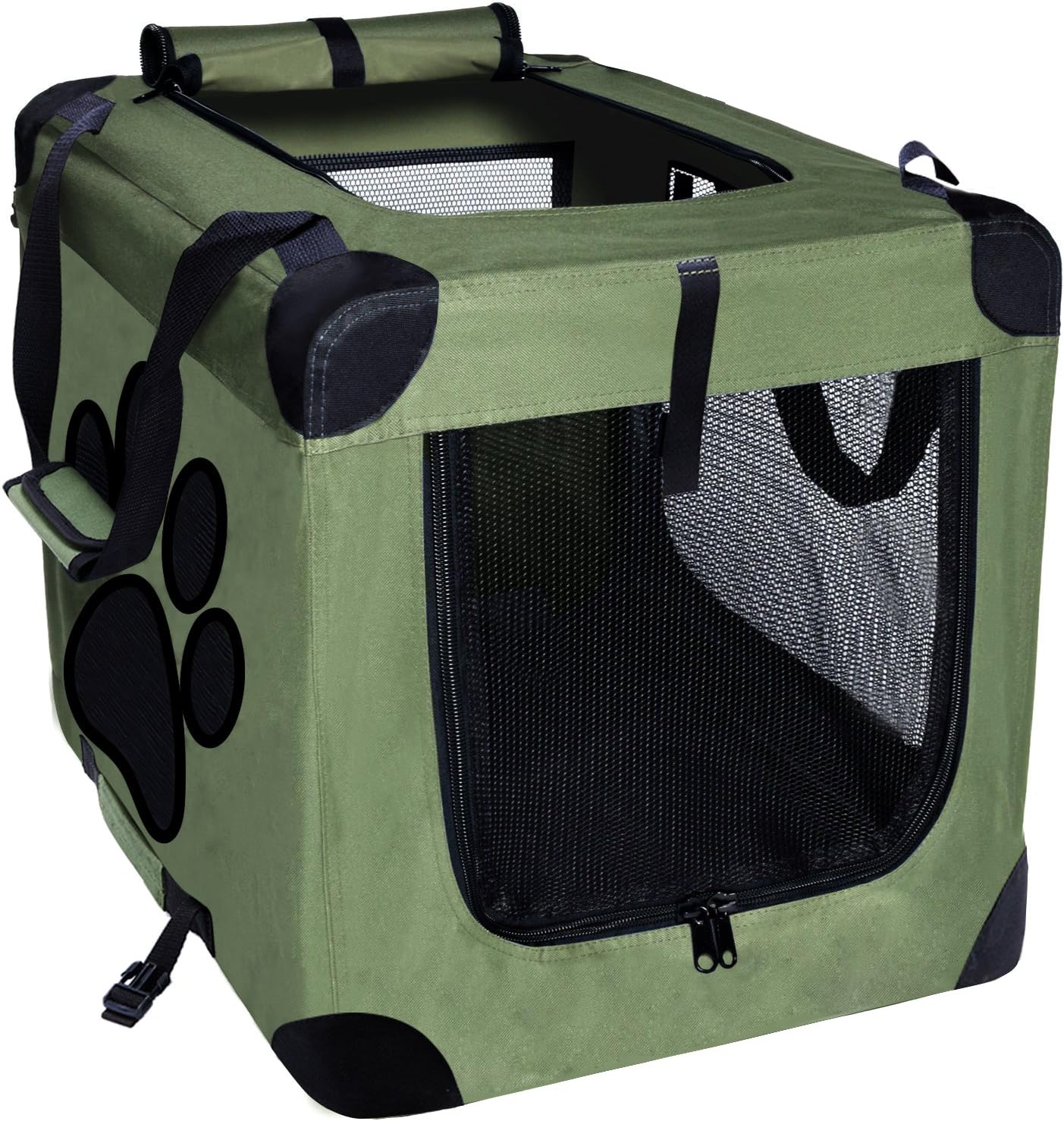EXPAWLORER Collapsible Foldable Dog Crate, Indoor/Outdoor Cat Home, Deluxe Pet Carrier, Reduces Anxiety Green Medium 24-Inch