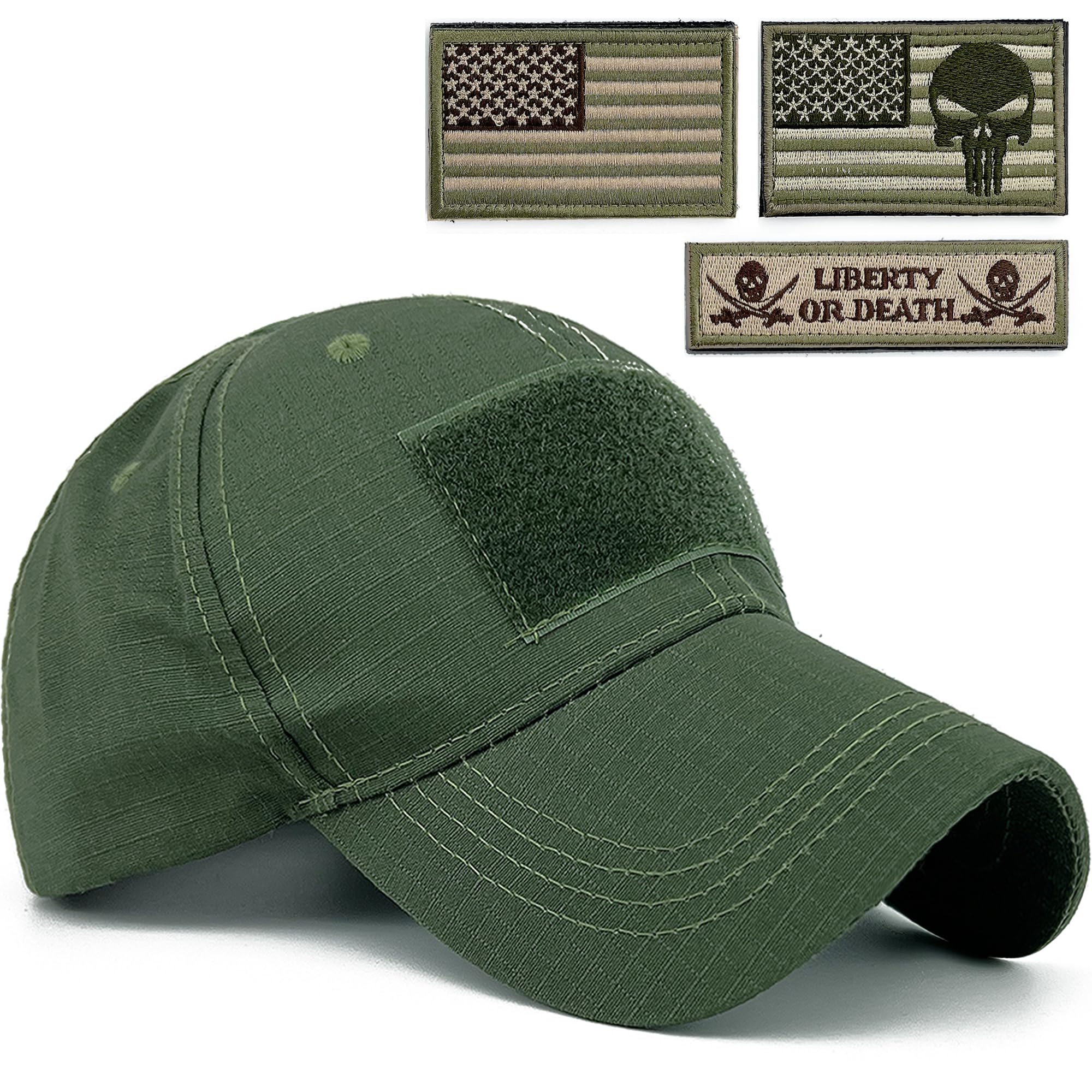 Loneshark Tactical Military Mens Camo Baseball Hat with American Flag Skull Patch Patriotic Operator Camouflage Cap for Women